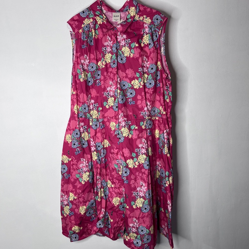 Blair Womens Pink Floral Shirtdress Sundress Pockets| Size 2X | Midi Cottage